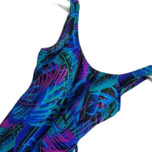 Vintage Maxine of Hollywood sz 14 Blue, Purple Colorful Swimsuit Made USA F